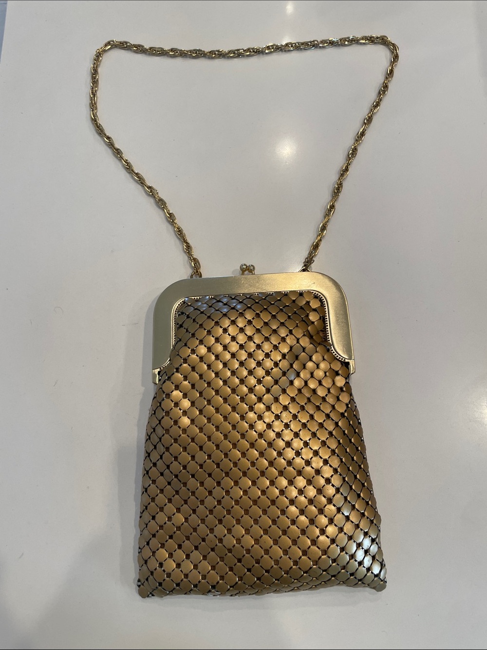 Whiting & Davis Gold Mesh Evening Wristlet with Chain